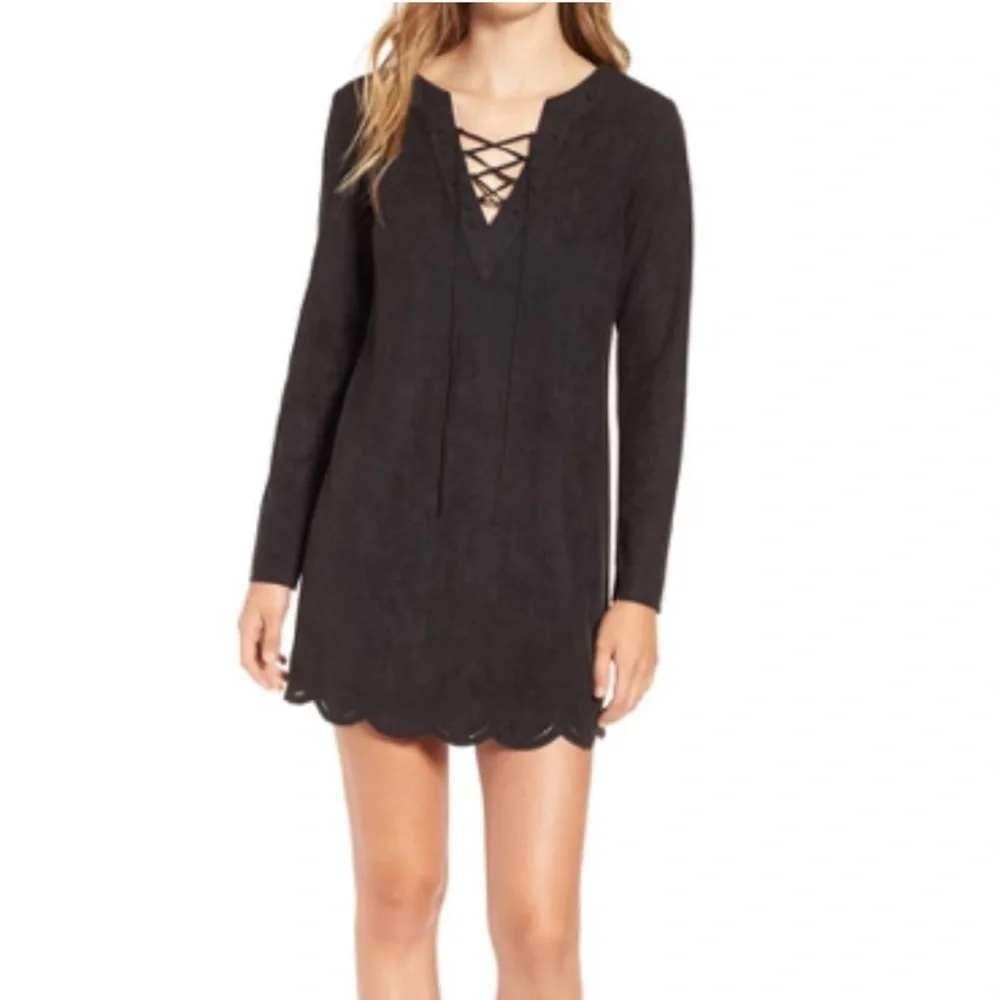 ASTR the Label Black Faux Suede Dress S Shift Mini Boho Western Indie Sleaze